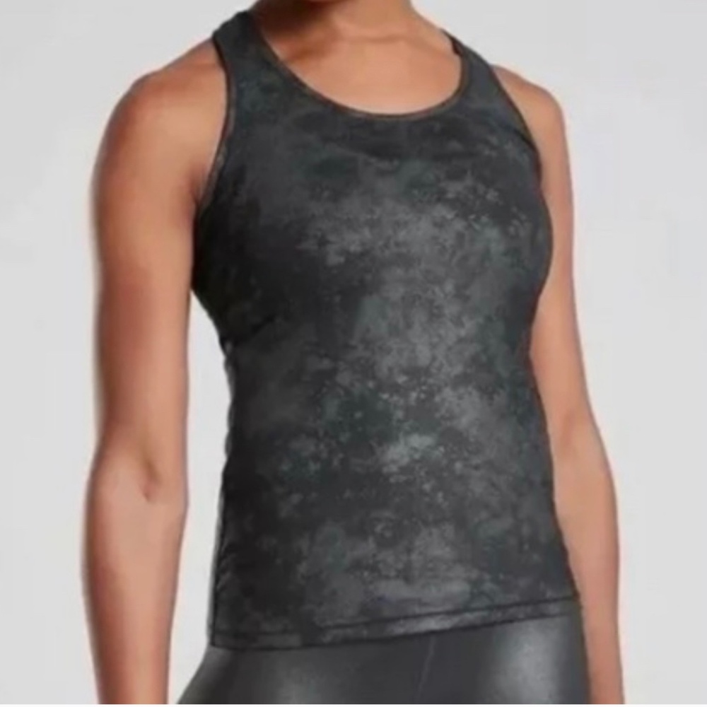 Athleta Shanti Misty Lace Black Metallic Racerback Tank Top Athleisure Workout